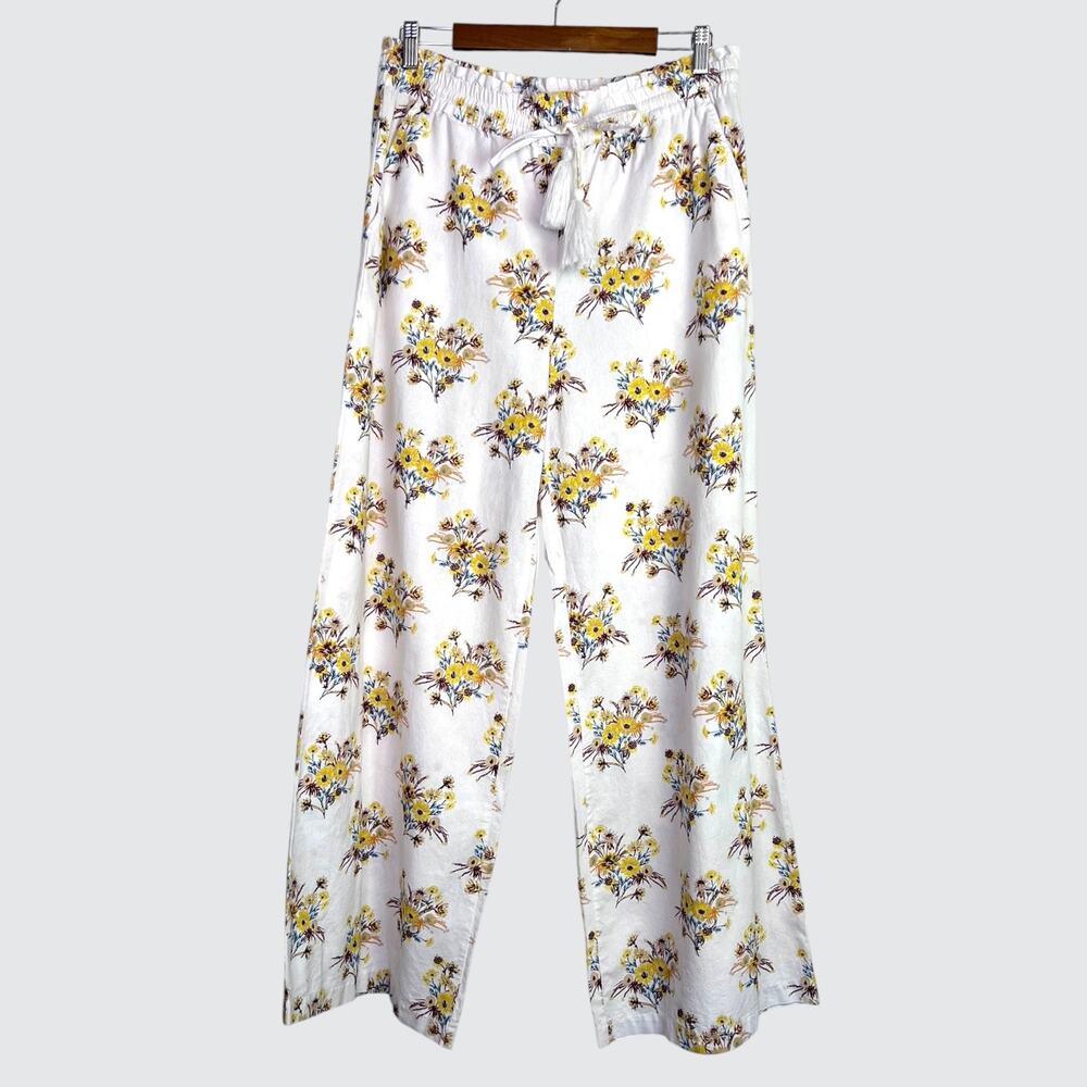 Happy X Nature 100% Cotton Wide Leg Relaxed Off White with Floral Print W's Med. - Picture 2 of 13